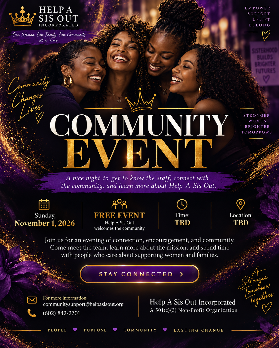 Help A Sis Out community event flyer for November 1, 2026